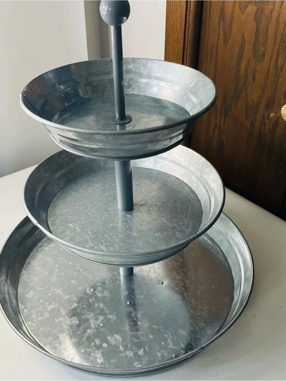 3-Tier Galvanized Metal Serving Stand - Silver